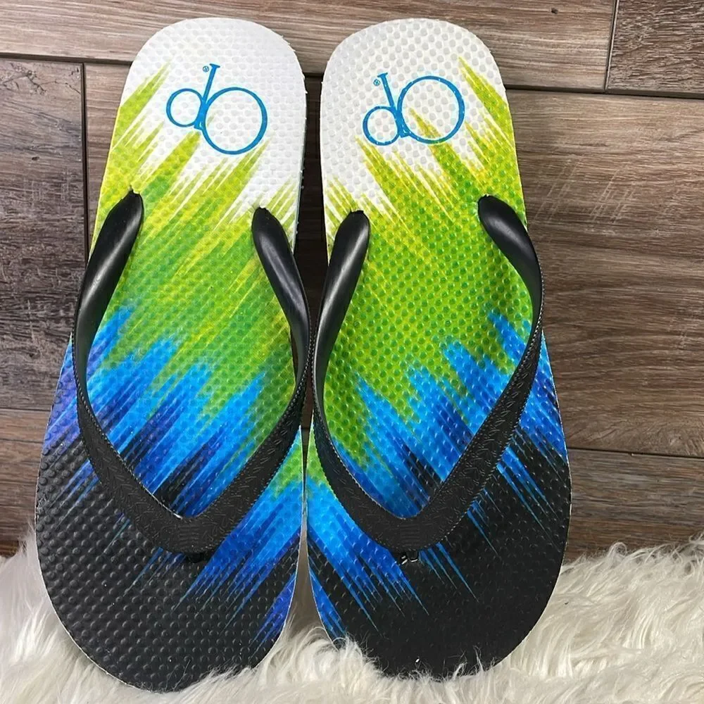 OP Thong Flip Flops Sandals, Mens Size 9/10, Black,Blue, Green White